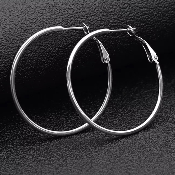 White Gold Plated 1.5” Round Hoop Earrings - Picture 2 of 6